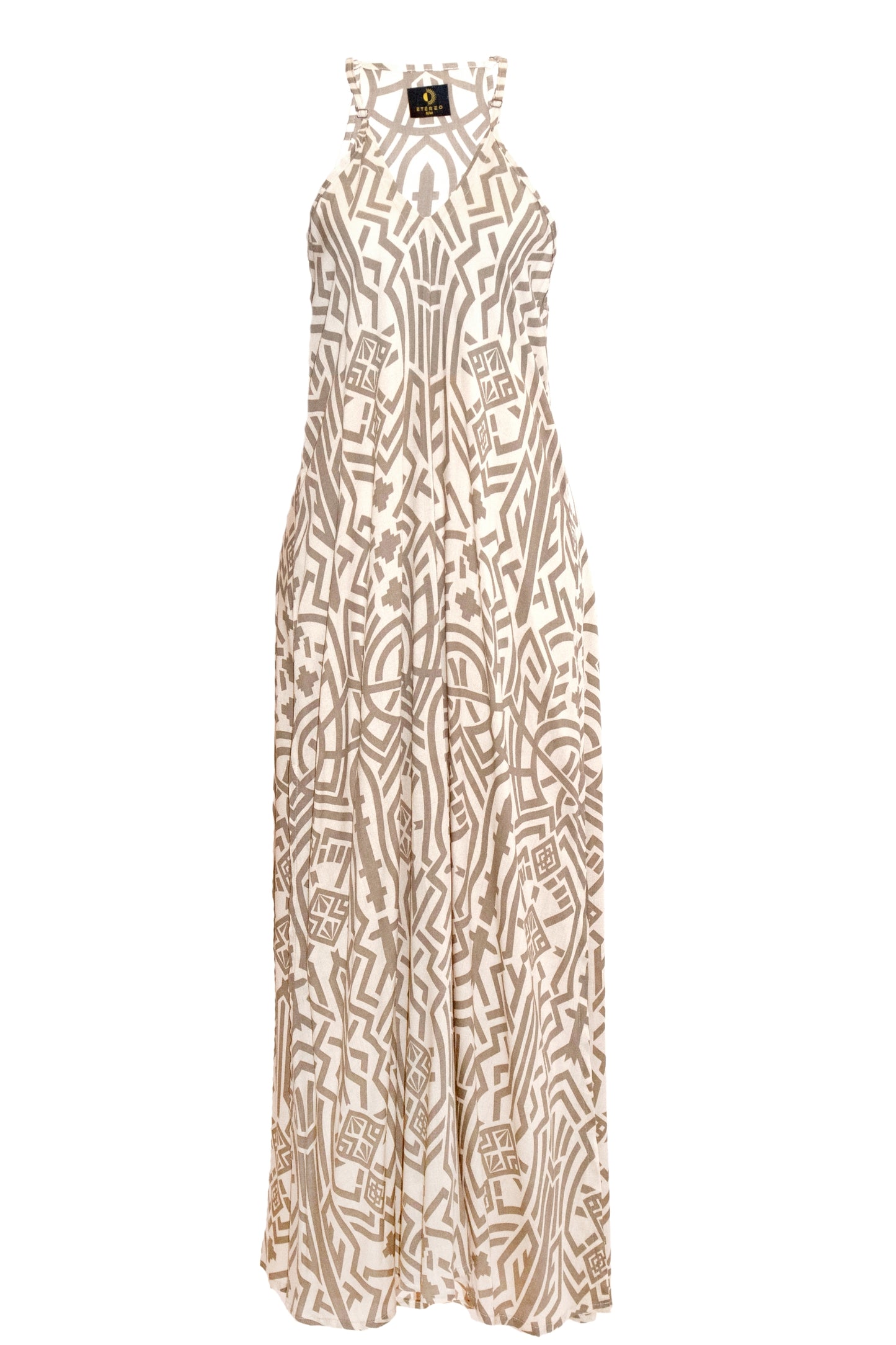 Zuri Side Split Maxi Dress - Khaki & Cream