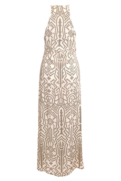 Zuri Side Split Maxi Dress - Khaki & Cream