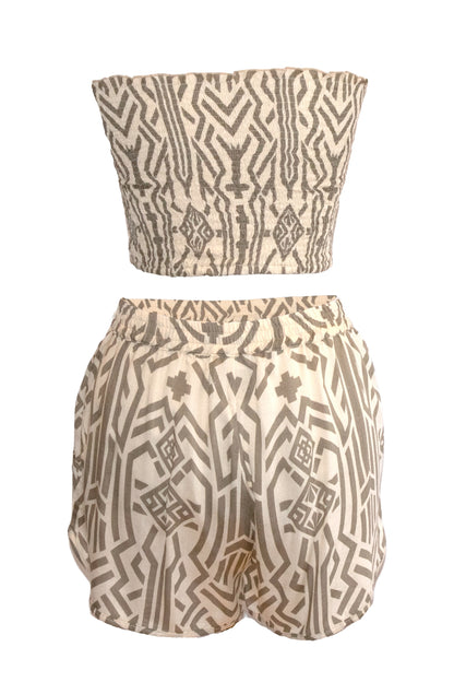 Zuri Shorts & Bandeau Top Set - Khaki & Cream