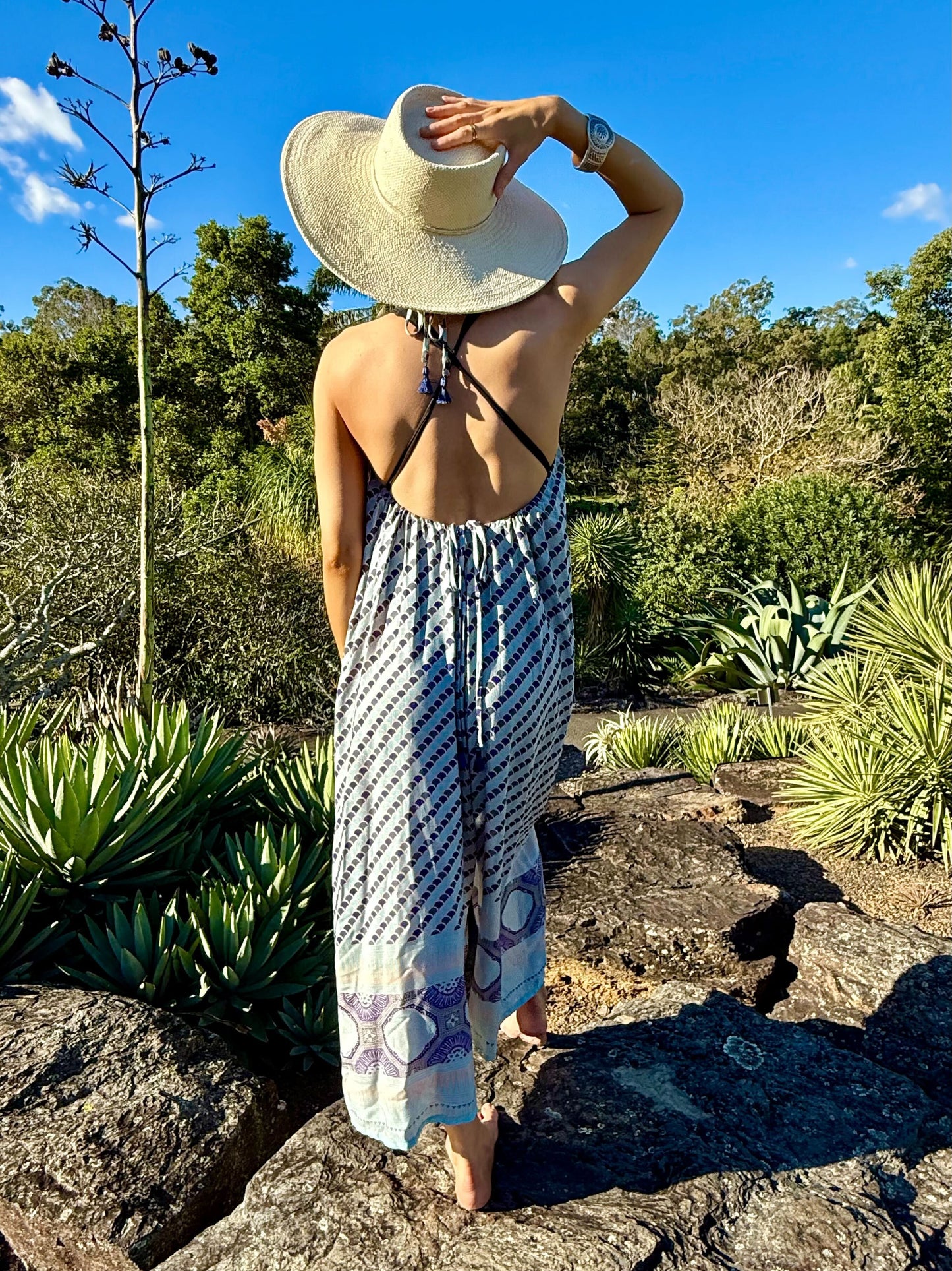Laila Halterneck Tie Jumpsuit - Blue