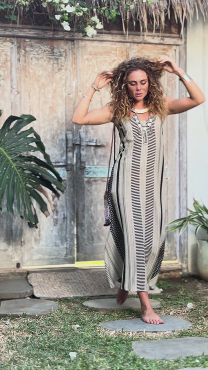 Anya Tie-Back Maxi Dress - Cream & Ochre