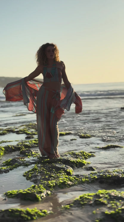 Anya Kimono Top - Aqua & Orange